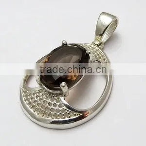 Gorgeous Smoky Quartz Pendant, Online Silver Jewelry, Gemstone Silver Jewelry thumbnail-1