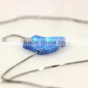 2015 New Arrived Synthetic Light Blue Opal Elephant Pendant With Fashion S925 Sterling Silver Chain Necklace thumbnail-3
