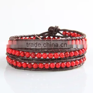 2016 New Super Quality Classical Red Natural Stones Beads 4 Wrap Leather Bracelets Trendy Lapis Lazuli Bracelets thumbnail-2