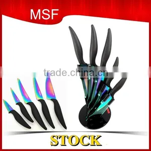 6pcs Stainless Steel Knife Set Stock With Rotatable Stand thumbnail-1