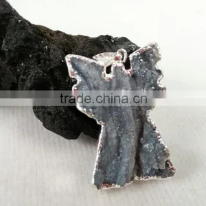 Natural Angel Shape Agate Druzy Quartz Pendant Plated Edge for Jewelry Decoration thumbnail-3