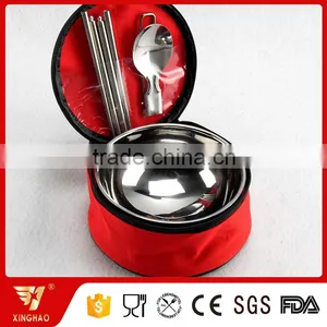 Stainless Steel Mixing Bowl With Foldable Spoon and Chopsticks in Nylon Bag thumbnail-3