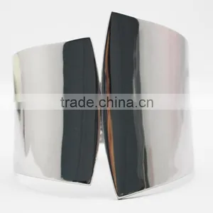 Punk Silver High Polished Cuff Bangle Jewelry Bracelet thumbnail-1