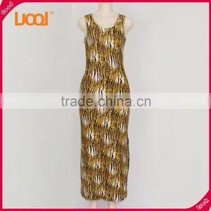 New Design Comfortable o Neck Printed Sleeveless Casual Ladies Beach Long Dress thumbnail-1