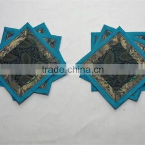 Placemats and Coaster in Blue Color Indian Silk Table Runner thumbnail-2