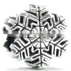Winter Snowflake Bead Charm 925 Sterling Silver Fit Compatible Bracelets and Bangles Antique Silver Snowflake Oxidation Bead thumbnail-1