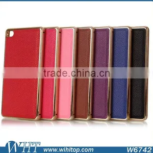 For Huawei P8 Luxury Aluminum Bumper Leather Back Cover Mobile Phone Case thumbnail-1