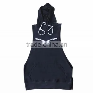 Singlets With Hoodie/gym Singlet - Mens Sleeveless Vest Hoodie Stringer Gold Gym Singlet thumbnail-3
