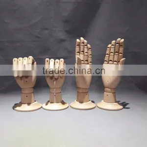25cm Height Female Right Wooden Hand Beech Wood With Round Wooden Base thumbnail-1