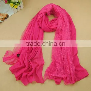 Hot Selling Stock Lace Cotton Flower Plain Pure Color Women Pattern Scarf Voile Cotton Scarves 180*110 Pashmina Moq 10pcs thumbnail-5