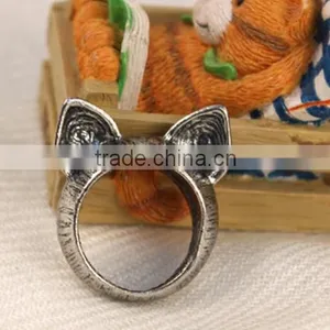 Antique Vintage Bronze Style Kawaii Kitty Cat Ear Metal Costume Jewellery Ring thumbnail-1