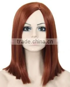 14" Female Short Straight Red Bob Wig African American Wig For Black Women Synthetic Fake Hair Cosplay Wig thumbnail-1