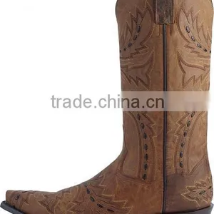 Distressed Bay Apache Leather Detailed With Black Leather Stitching Western Cowboy Boots Wholesale thumbnail-3