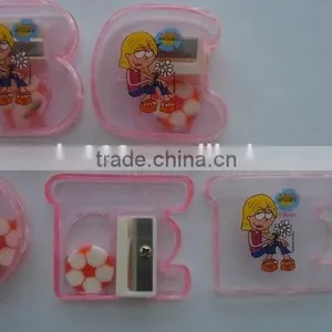 Custom Cartoon Letter Shaped Pencil Sharpener With Pencil Football Eraser thumbnail-6