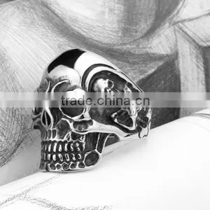 2016 Engrave Vintage Punk Skull Head Antique Silver 316L Stainless Steel Ring Band for Men thumbnail-3