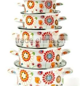 16/18/20/22/24CM 5PCS Flowers Decal Printing Enamel Casserole Set With Bakelite Handle thumbnail-2