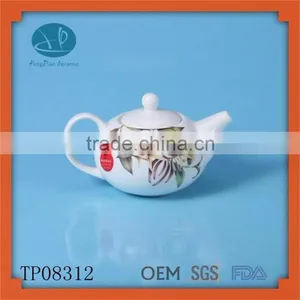 White Ceramic Tea Pot Set Tea Maker Enamel Teapot With Decal,Teapot & Lid thumbnail-1