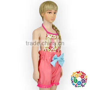 Baby Girls Summer Two Pieces Halter And Shorts Set Pink Flower Bodysuit Clothing Manufacturers Romper Girls thumbnail-6