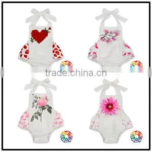 Boutique Girls Summer Backless Ruffle Halter Playsuit White Flower Kids Jumpsuit thumbnail-1