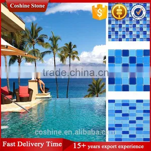 Beautiful Blue White Mixed Color Swimming Pool Crystal Glass Mosaic Tiles 300*300mm thumbnail-1