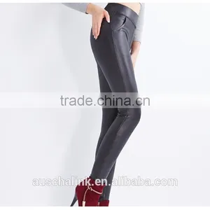 Best Selling Girl Warm Black PU Leather Pants Winter Trousers Customized thumbnail-5