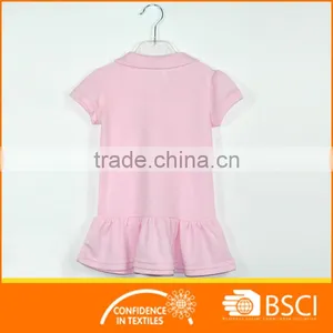 Pure Cotton Pique Turnning Up Neck Baby Solid Pink Dresses thumbnail-2
