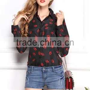 2015 Newest Hot Sell Best Summer Fashion Lip Prints t Shirt Ladies Blouse Designs Women Shirt With Long Sleeve thumbnail-5