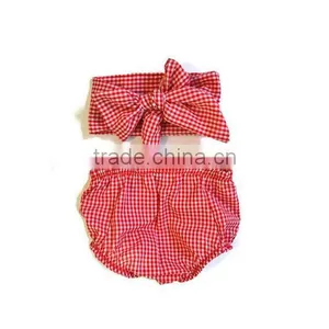Soft Children Clothing Wholesale Cotton Baby Diaper Cover Bloomers Baby Girl Gingham Underwear With Baby Headband thumbnail-3