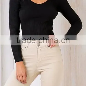 Runwaylover EY2350B Sexy Deep V-Neck Ladies Fashion Halter Tight T-Shirts thumbnail-4