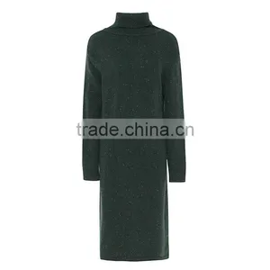 Women Pullover Sweater Ladies Plus Size Green Color Turtleneck Sweater Dress thumbnail-3