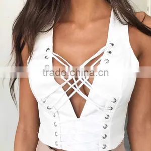 Polyester Tank Top Hollow Patchwork Solid Sold By PC thumbnail-1