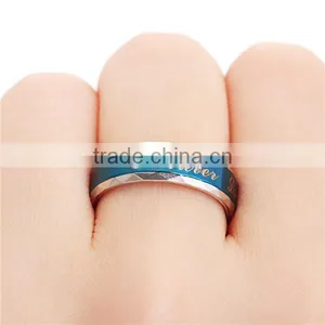 Gift Silver Tone Blue Message Clear Rhinestone Titanium Steel Unadjustable Rings thumbnail-3