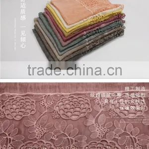 New Fashion Concise Style Plain Dyed Linon Viscose Thin Flower Lace Trim Ribbon Hijab Scarf thumbnail-4