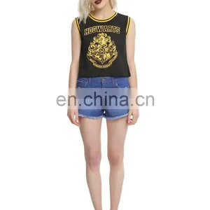 Healy 2017 Fashion Lady Clothing Lastest Summer Short Embroidery Logo Black Breathable Mesh Gym Crop Top thumbnail-1