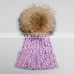Natural Fur Pompom Hat For Man And Women And Children With Raccoon Ball thumbnail-5
