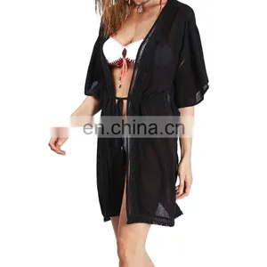 C13 Crochet Trim Cover-Up Beach Tunic,Beach Kimono,Beach Kaftan thumbnail-1
