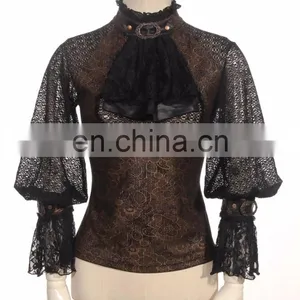 Steampunk Blouse With Jabot Laced See-through Bust Detail and Open Back thumbnail-1