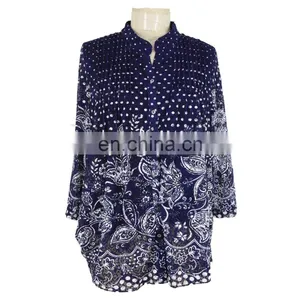 Guangzhou Factory Floral Print Plus Size Clothes Women Lace Shirt thumbnail-3