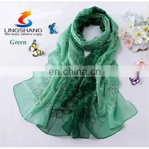 Lingshang Spring and Autumn Embroidery Silk Scarf Women's Gradient Color Scarves&wraps thumbnail-1