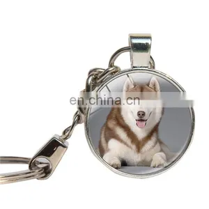 Schnauzer Dog Keychain Glass Cabochon Husky Corgi Lovely Dog Key Ring Glass Dome Pet Custom Photo Key Chains Jewelry Key Holder thumbnail-4