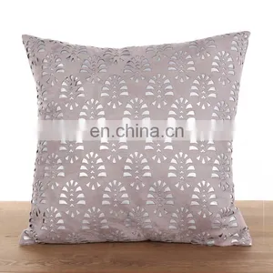 Geometric Pattern Laser Cutting for Decorative Pillow Case Home Suede Grey Decor Square Pillowcase thumbnail-1