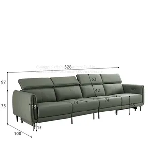 New Straight-Row Three-Seat Leather Sofa Villa Living Room Large-Sized Italian Minimalist Style Functional Sofa Combination thumbnail-4