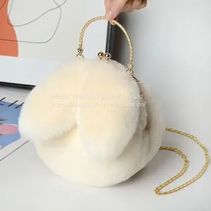 010Plush Bag Female Oblique Crossbody Korean Version Lovely Chain Women Handbag Fur Plush Shoulder Bag Rabbit Ear Clip Mouth Bag thumbnail-2