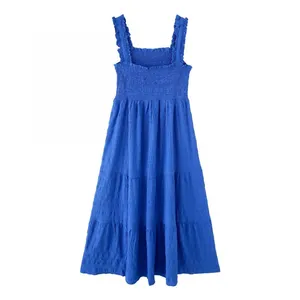2025 Spring New European and American Style Women's Wear Blue Pulling Strap Long Style Big Swing Dress for Women thumbnail-1