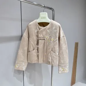 New Minimalist and Chinese Style Round Neck Single Row Buckle Long Sleeved Jacquard Jacket thumbnail-1