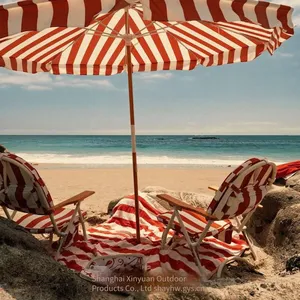 Customized Striped Vintage Patio Umbrella With Outdoor Fiberglass Wooden Pole for the Beach thumbnail-1