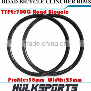 Road Bicycle Wheel Rims 700c 38mm Profile 25mm Width Carbon Road Bike Clincher Wheel Rims Carbon Clincher Wheel Bike Rims thumbnail-1