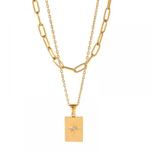 Custom Green Rhinestone Stainless Steel Necklace - 18K Gold Plated Brass Jewelry thumbnail-3