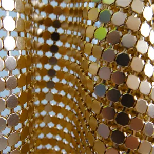Shiny Flexible Aluminum Chain Mail Fabric Metallic Metal Sequin Mesh Fabric for Clothing Home Decoration thumbnail-4