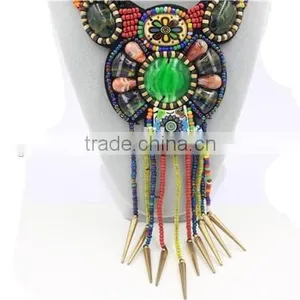 Big Bright Color Bead Necklace Green Crystal Tassel Bead Necklace thumbnail-4